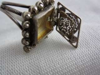 VINTAGE SILVER WIREWORK POISON RING W/ ROSETTES   MIDDLE EASTERN SIZE 
