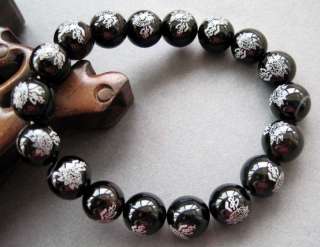 Black Agate Gem Beads Tibet Buddhist Prayer Wrist Mala  