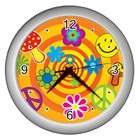   Clock of 70s Spiral of Peace Symbols Mushrooms Smiley Faces & Flowers