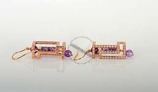   18K Rose Gold Versace Cube Collection Diamond and Amethyst Earrings