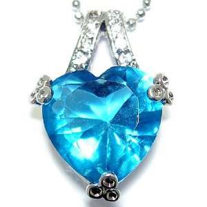Stunning Heart Cut Sterling Silver Simulated Aquamarine Pendant with 