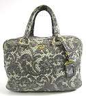   PRADA Gray White Gold Plated Cervo Lux Lace Bauletto Tote Handbag