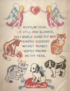 Vintage Paragon Childs Lullaby Prayer Stamped Cross Stitch Linen 
