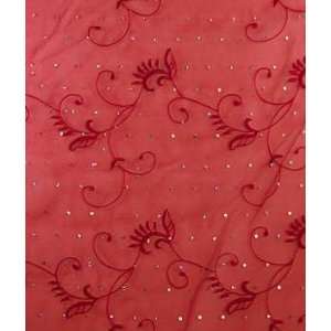 Red Embroidered Sheer Organdy Fabric Arts, Crafts 