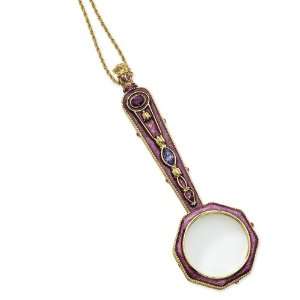   Dark Purple Crystal & Enamel Magnifying Glass 30in Necklace Jewelry