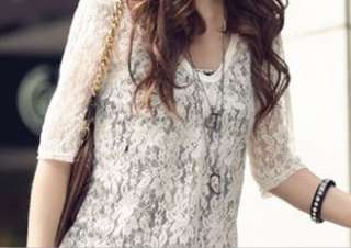 Lace Round Collar Chiffon Irregular Dress White i426443