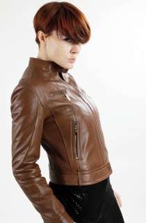 United Face Womens New Black Brown Lambskin Moto Scuba Leather Jacket 