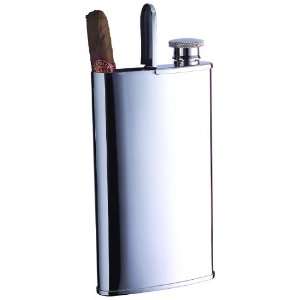    Stainless Steel 4oz Hip Flask with Built in Cigar/Cigarette Holder