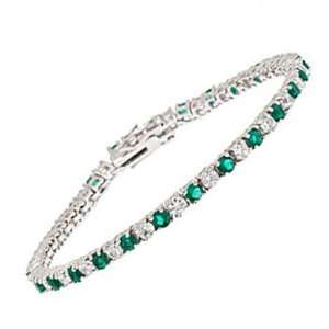  C.Z. Emerald Alternating 4Mm (.925) Sterling Silver 