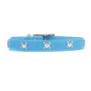   22 in. Leather Collar with Heart Bones Rivet   Blue