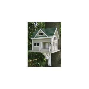  Bungalow Birdhouse   Grey with Green Roof Patio, Lawn 