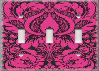 Light Switch Plate Cover   Pink And Black   Damask Design  