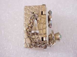 Vintage Rhinestone Telephone Pill Change Box Bracelet Charm Multi 