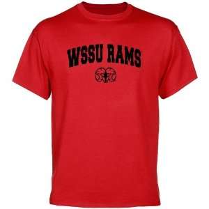  Winston Salem State Rams Red Logo Arch T shirt Sports 