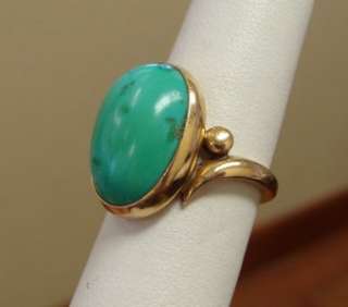 Antique Lady 14k Yellow Gold Green Turquoise Ring 6.2g  