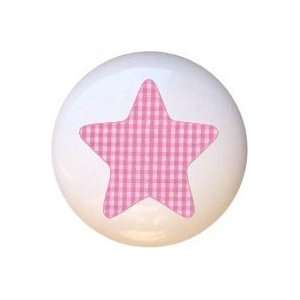  Hot Pink Gingham Star Drawer Pull Knob