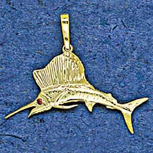  Mark Edwards 14K Gold 30MM Sail Fish with 1.5MM Ruby Eye 