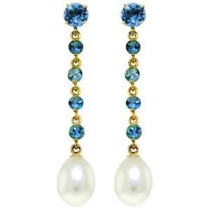   14k Gold Chandelier Earrings with Genuine Blue Topaz & Pearl Jewelry