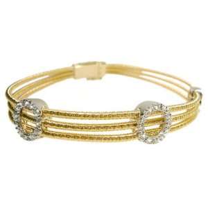18K Yellow Gold Triple Strand Hand Woven Bracelet, Enhanced with Pave 