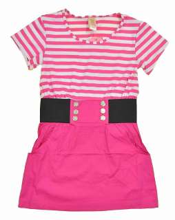   Girls S/S Pink & White Striped Dress Size 7/8 10/12 14/16  