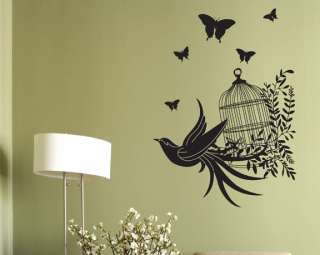 Vinyl Decal Wall Art   birdcage with butterflies  