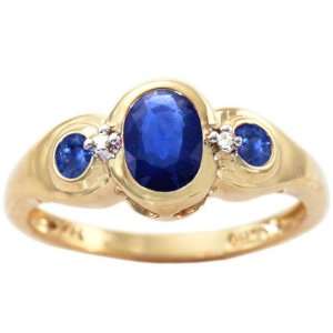  14K Yellow Gold Oval and Round Gemstone Ring with Diamonds 