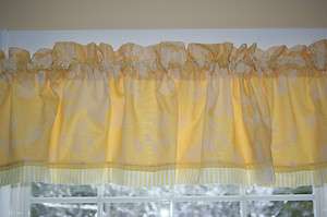 Yellow and White Floral Toile Valance 17 x 59 Drapery Weight Curtain 