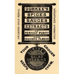  1895 Ad Durkees Spice Sauce Extract Salad Dressing Gold 