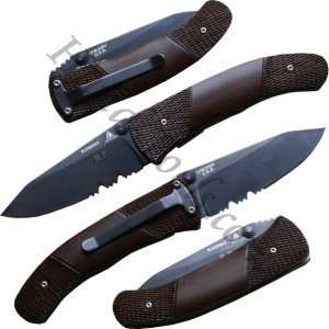 Lone Wolf Knives Raven, Ebano Wood Handle, Black Serrated Blade Pocket 