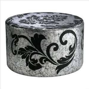  York Round Ottoman in Silver and Black Furniture & Decor