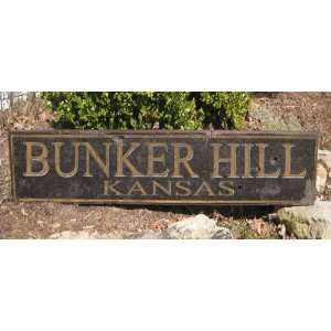 BUNKER HILL, KANSAS   Rustic Hand Painted Wooden Sign  