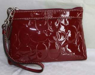 NEW COACH PATENT EMBOSSED PLEATED WRISTLET CRIMSON RED NWT 43639 $78 