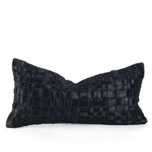  Basket Woven Cowhide Pillow   Black