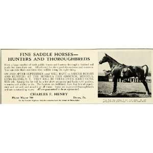   Horse Breeders Charles F. Henry Devon PA.   Original Print Ad Home