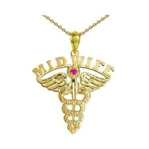  NursingPin   Midwife Necklace with Ruby in 14K Gold   24IN 