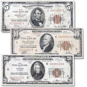  Series of 1929 Federal Reserve Bank Note Set ($5, $10 and 