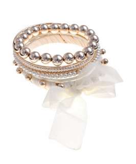 Cream (Cream) Set of Cream Ribbon Ball Bangles  249135713  New Look