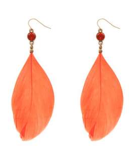 Coral (Orange) Single Stone Feather Earrings  244048083  New Look