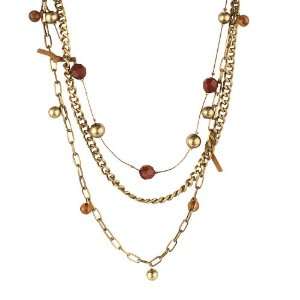  Ozidized Brasstone Multi Chain Necklace with Beads and Bow 