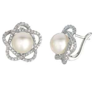  Sterling Silver Pearl CZ Star Stud Earrings Jewelry