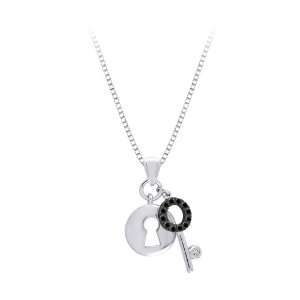   ct. Black and White Diamond Lock and Key Pendant with Chain Jewelry