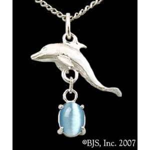  Dolphin Gemstone Necklace, 14k White Gold, Light Blue set 