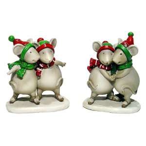 Ice Skating Christmas Mice   Holiday Mouse Couple   Set of 2  
