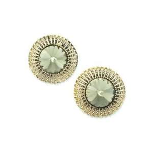   Green Round Crystal Antique Gold Filigree Button Earrings Jewelry