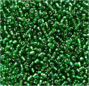 grams Silver Lined Green Seed Beads 11/0 free ship  