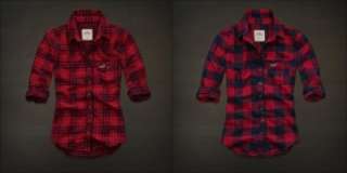 NWT HOLLISTER by ABERCROMBIE Women Plaid Shirt Red Navy Size XS S NEW 
