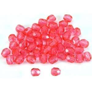 50 Pink Fire Polished Faceted Round Beads Jewelry 4.5mm  