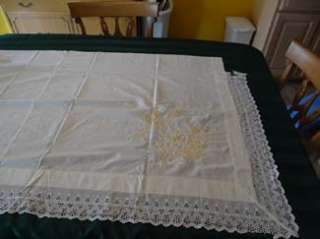 Antique 1900s Italian White Peach Floral Embroidered Bed Scarf 