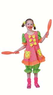 CLOWN GIRL FLUO KOSTÜM Clownskostüm Kleid und Hose Mädchen Gr. 128 