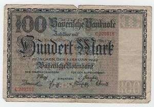 Banknote Deutschland Bayerische Notenbank 100 Mark 1922  